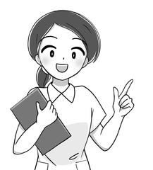 モノクロ・笑顔の看護師さんのイラスト1	