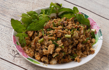 Mixed Spicy Minced Pork and Duck Salads  Thai Food 