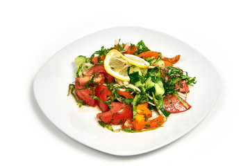Vegetable salad. Serving dishes in a cafe, restaurant