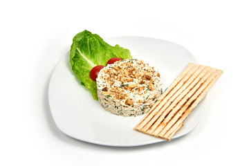 Russian traditional salad Olivier, isolated on white