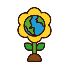 flower with world planet earth line and fill style