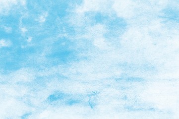 Sky blue shades watercolor background. Aquarelle paint paper textured canvas for design, card template. Turquoise color handmade illustration