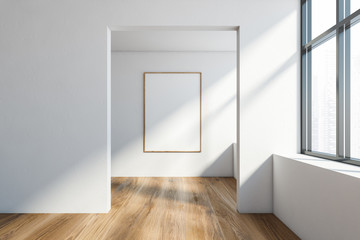 Empty white room interior with poster