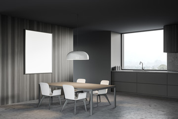 Poster in gray kitchen corner with table