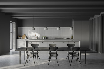Dark grey kitchen interior with table