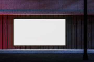 Horizontal mockup poster on building wall at night