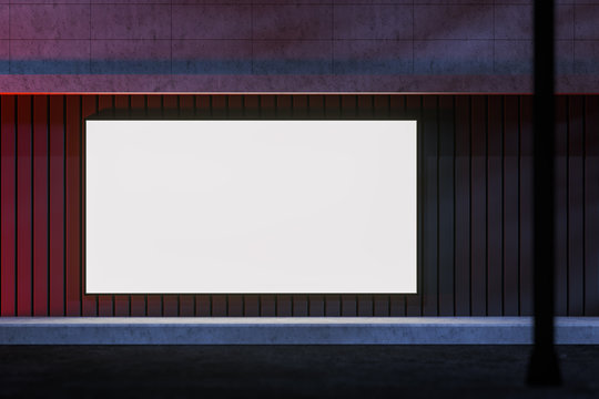 Horizontal Mockup Poster On Building Wall At Night