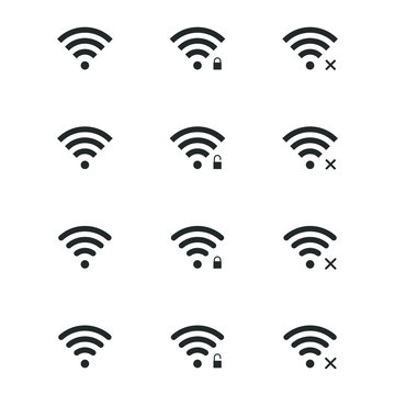 Grey wifi icon vector illustrator. 640x640 pixels with conect unconect and secure symbol 