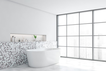 Naklejka na ściany i meble White mosaic bathroom corner with tub