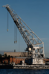 ship unloading crane, evening light, sunset