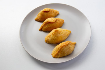 Korean style inari sushi which is fried tofu stuffed with rice