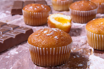 cupcakes on brown background