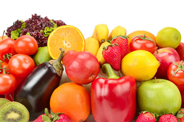 Fruits and vegetables isolated on white background.