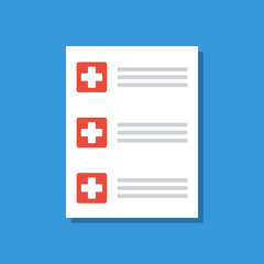 Fototapeta premium paper list with medical symbols, flat vector illustration