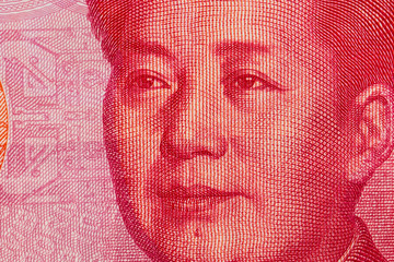Close-up portrait of China 1st Chairman Mao Zedong on Chinese Bank Note Rmb yuan. - obrazy, fototapety, plakaty