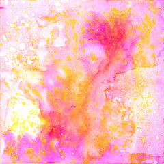 Fototapeta na wymiar Watercolor background. Watercolor pink, yellow and gold stains.