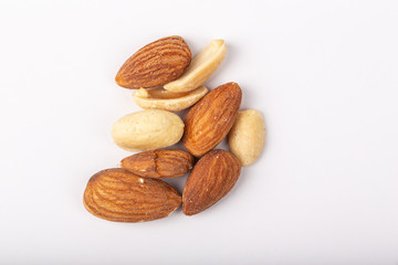 Healthy nuts on White Background. Nuts are a snack food consisting of any mixture of mechanically or manually combined nuts.
