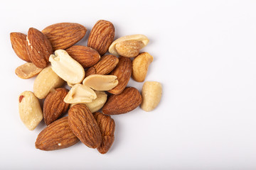 Healthy nuts on White Background. Nuts are a snack food consisting of any mixture of mechanically or manually combined nuts.