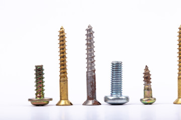 different set screws in a row on white background

