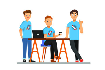 Successful startup co-founders are posing in front of the camera and smiling