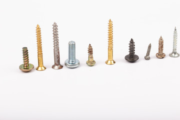 different set screws in a row on white background
