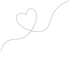 Heart line drawing, valentine day banner vector illustration