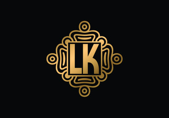 Elegant LK Monogram Logo Design in Gold on Black Background for Luxury Brands