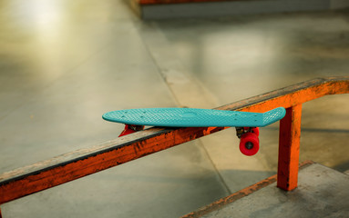 Youth plastic skateboard in a skatepark. Youth Summer Concept © splitov27