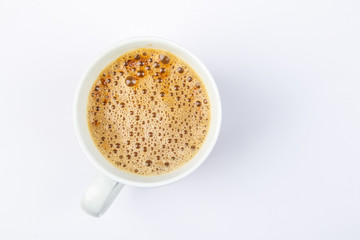 Close up of bubble from coffee on White Background.