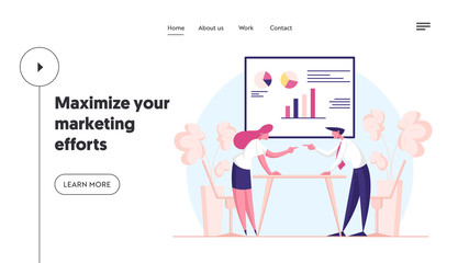 Work Conflict Between Colleagues or Worker Employees, Fight for Leadership Landing Page Template. Business Man and Woman Characters Opponents Arguing in Office. Cartoon People Vector Illustration