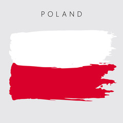 Flag of Poland. Vector illustration on gray background. National flag with two colors: white and red. Beautiful brush strokes. Abstract concept. Elements for design. Painted texture.