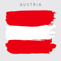 Flag of Austria. Vector illustration on gray background. National flag with two colors: white and red. Beautiful brush strokes. Abstract concept. Elements for design. Painted texture.