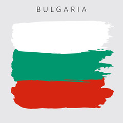 Flag of Bulgaria. Vector illustration on white background. National flag with three colors: green, white and red. Beautiful brush strokes. Abstract concept. Elements for design. Painted texture.