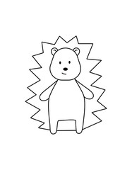 A simple silhouette of a cartoon hedgehog. Primitive outline, a funny toy, a fantasy. Cute coloring book for small children, vector illustration.