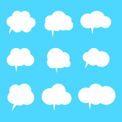 Speech or think bubble, empty communication cloud. Set of vector design elements.