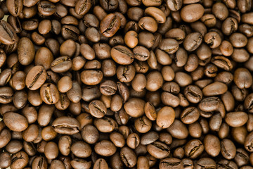 roasted aromatic coffee beans taken close up