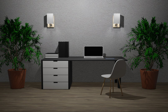 3d illustration working room