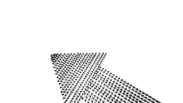 Businessmen crowd forming arrow shape pointing up, 4K, on white