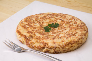 omelette with eggs and potatoes, typical Spanish omelette