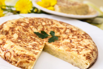 Spanish potato omelette with egg and onion