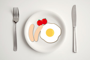 目玉焼きとソーセージの食事