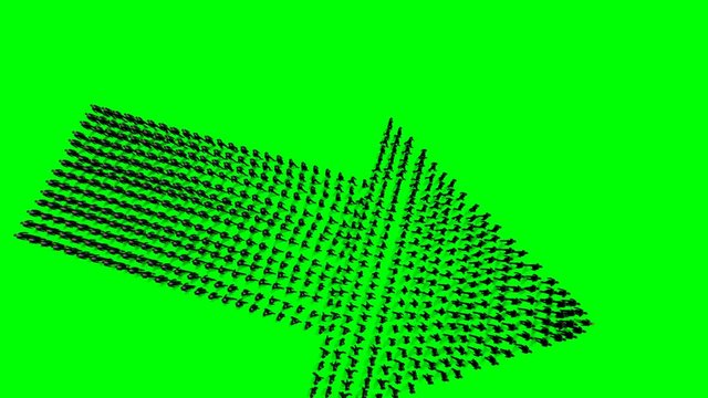 Businessmen lead by a businesswoman forming arrow shape, 4K, against Green Screen