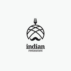 unique Turban Fork Mustache India Indian Food Restaurant logo design