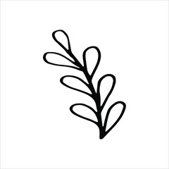 Floral silhouettes. Hand drawn tree branches with leaves. Black and white botanical illustration. Doodle vector illustration.	
