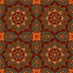 Seamless pattern with colorful ornament in ethnic style. Print for fabric, carpet, rug.