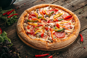 Appetizing italian capricciosa pizza