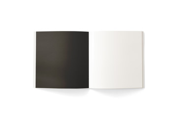 Square Magazine isolated on white with blank black and white pages. 3d illustration.
