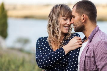 Love Couple in love romantic summer field happy