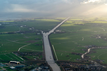 Amsterdam Harbor Channels roads Aerial view panorama
