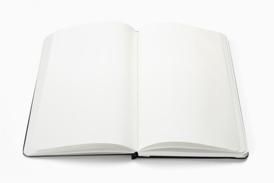 Opened book with blank pages isolated on white. illustration to showcase your artwork presentation.